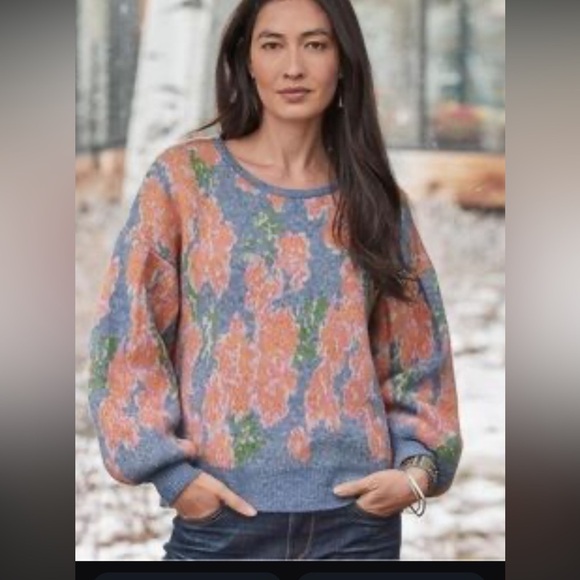 Madewell Sweaters - Sundance Kristan Floral Sweater Balloon Sleeves Oversized size XS Blue & Peach